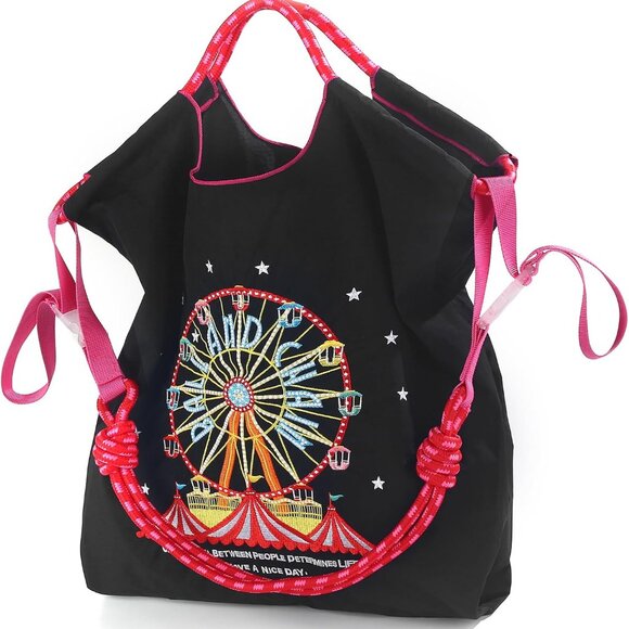 Nylon Tote Bag Embroidery Ferris Wheel Large Capacity Casual Handbag - Picture 2 of 6